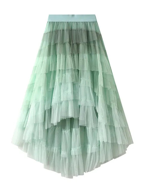Harajuku Style Irregular Mesh Gradient Pleated Skirt