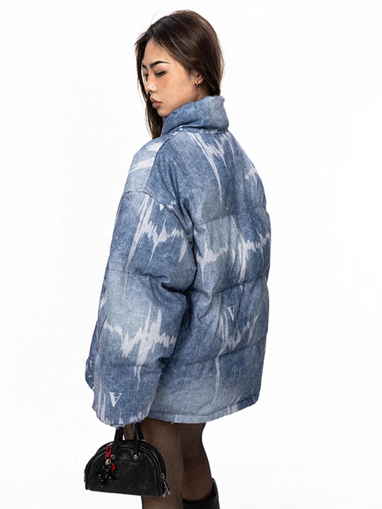 Playful Imitation Jean Printed Cotton Padded Coat