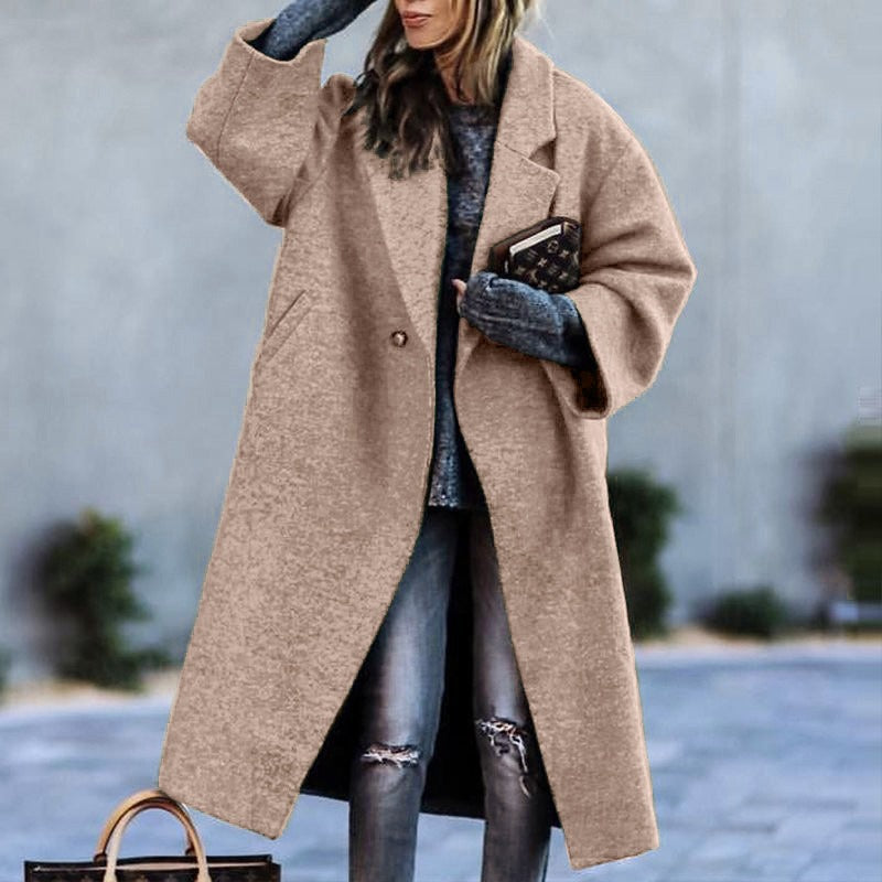 Playful Long Woolen Coat in Temperament Color