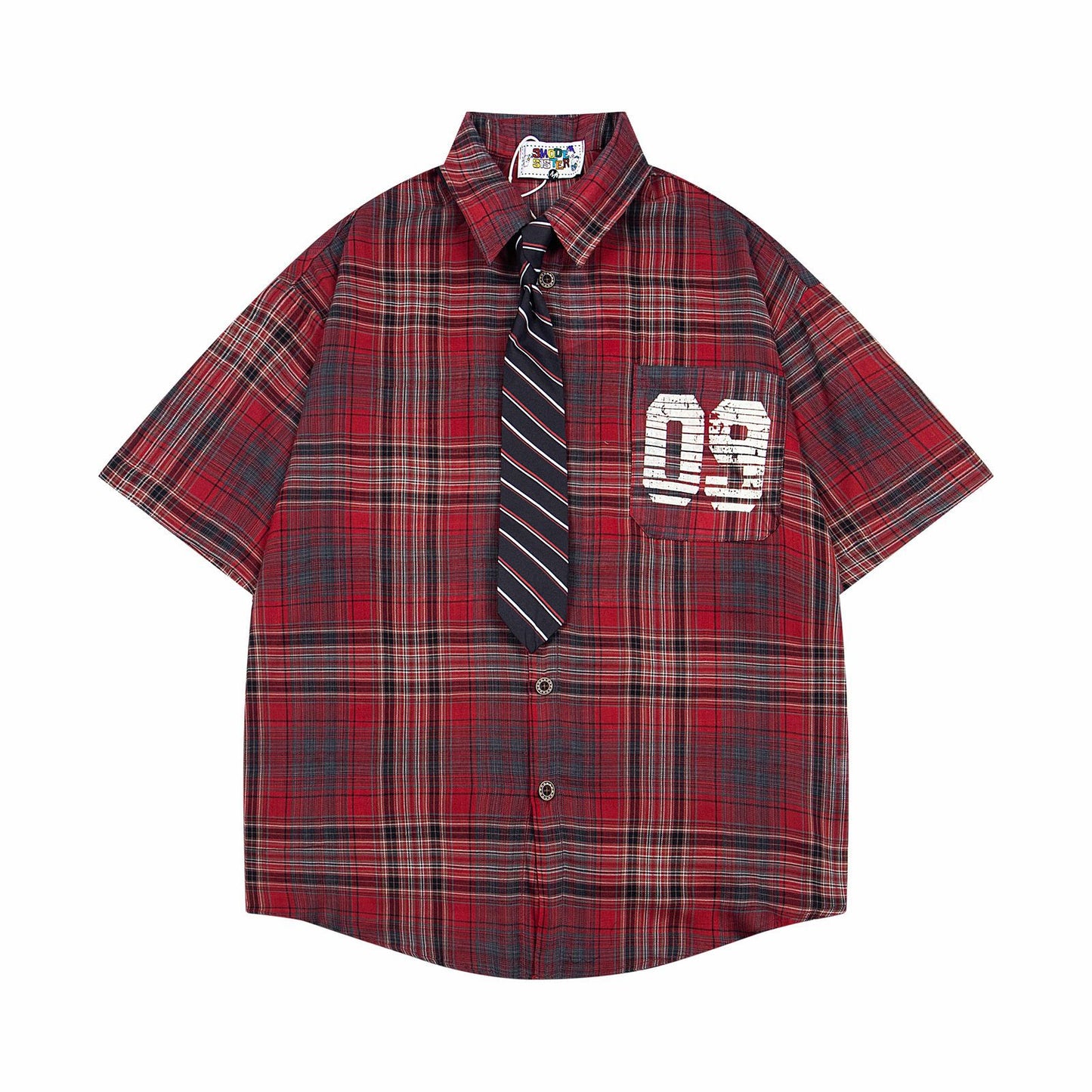 Retro College Plaid Shirt with Tie for Men & Women