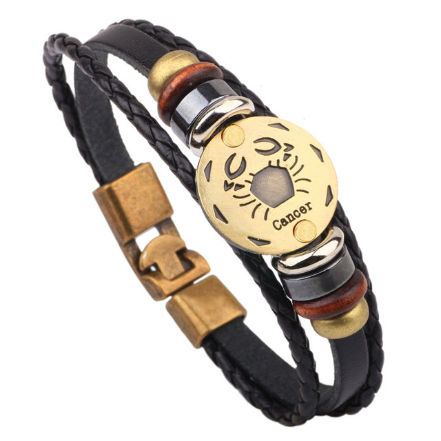 Vintage Horoscope Leather Bracelet for Men