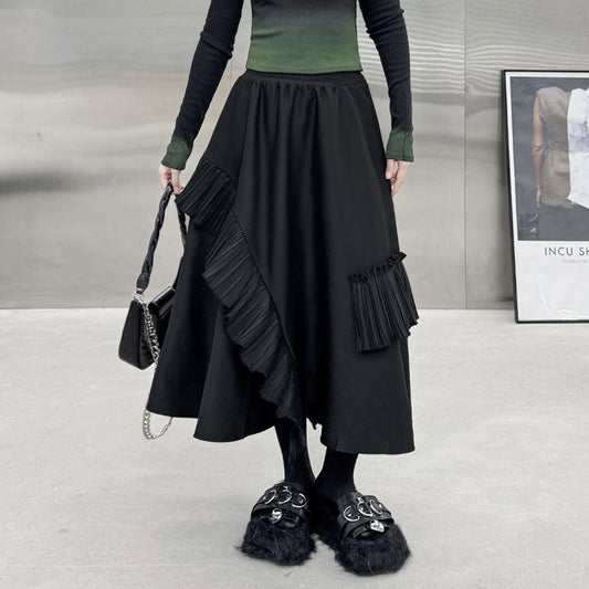 Harajuku-Inspired Folded Midi Skirt for Women