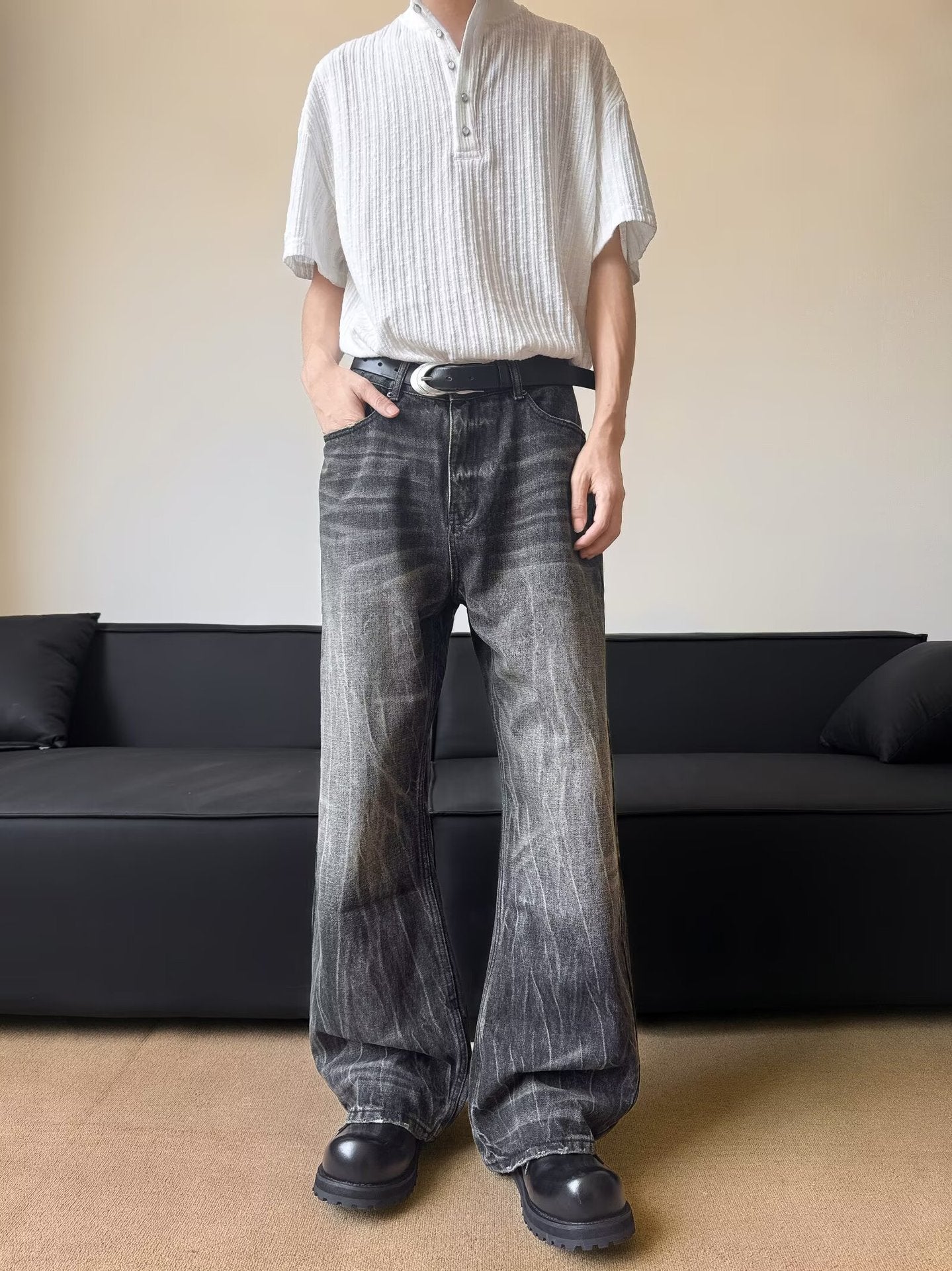 Retro Lightning Pattern Curved Knife Jeans