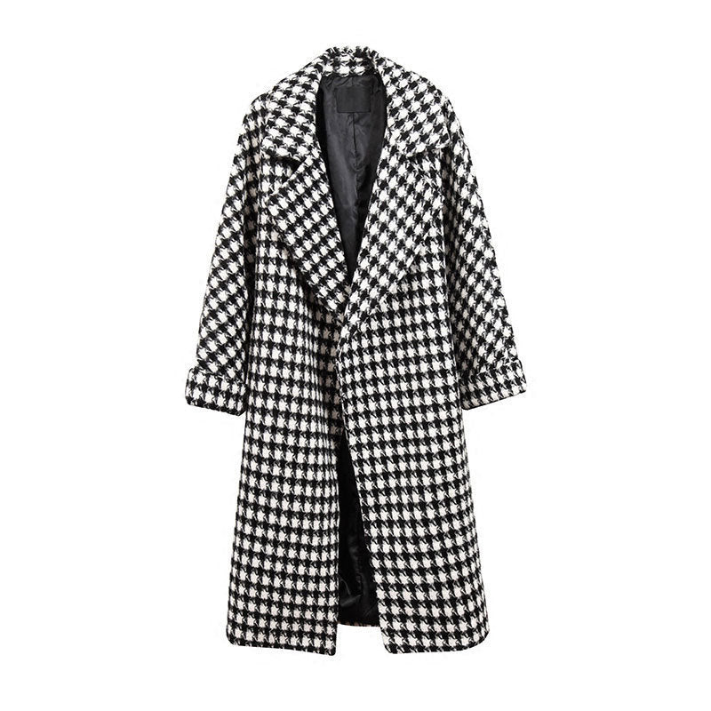 Harajuku Style Women's Checkered Woolen Windbreaker