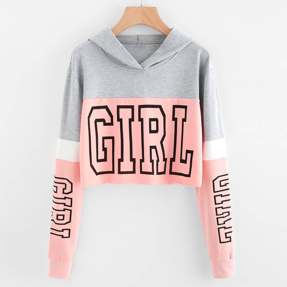 Harajuku Style Letter Print Crop Hoodie for Women