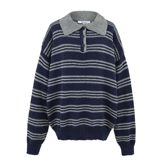 Long Beard Pullover Striped Knitted Sweater
