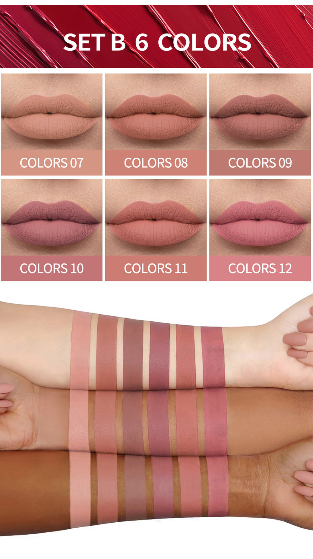 Harajuku Style 6 Matte Rose Lip Gloss Set - Gift Box