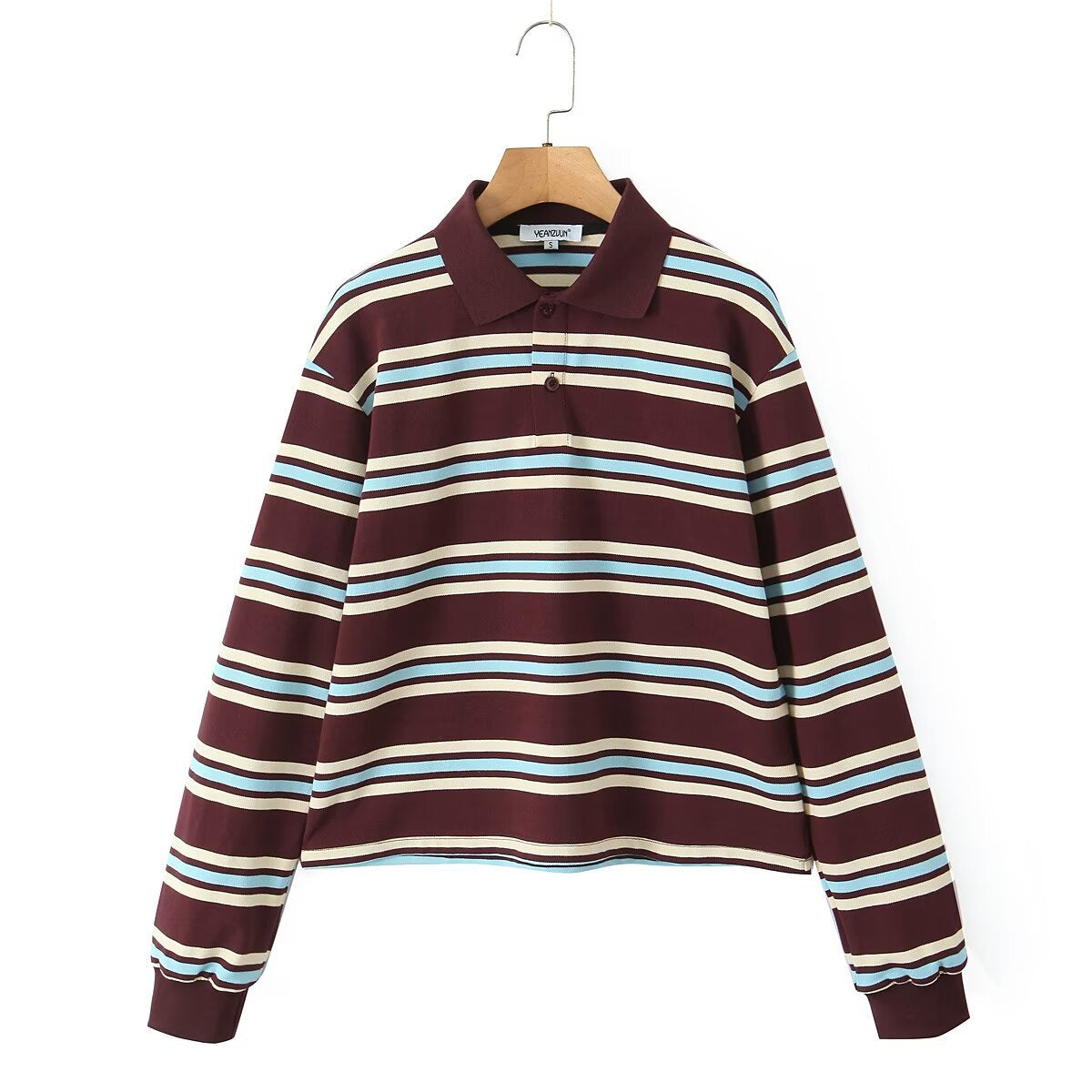 Two-Tone POLO Collar Long Sleeve T-Shirt - Harajuku Style