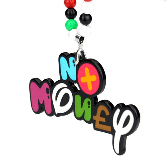 NO MONEY Colorful JDM Badge & Beads Pendant