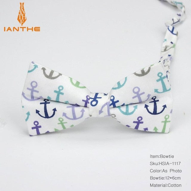Cotton Vintage Anchor Print Bow Tie