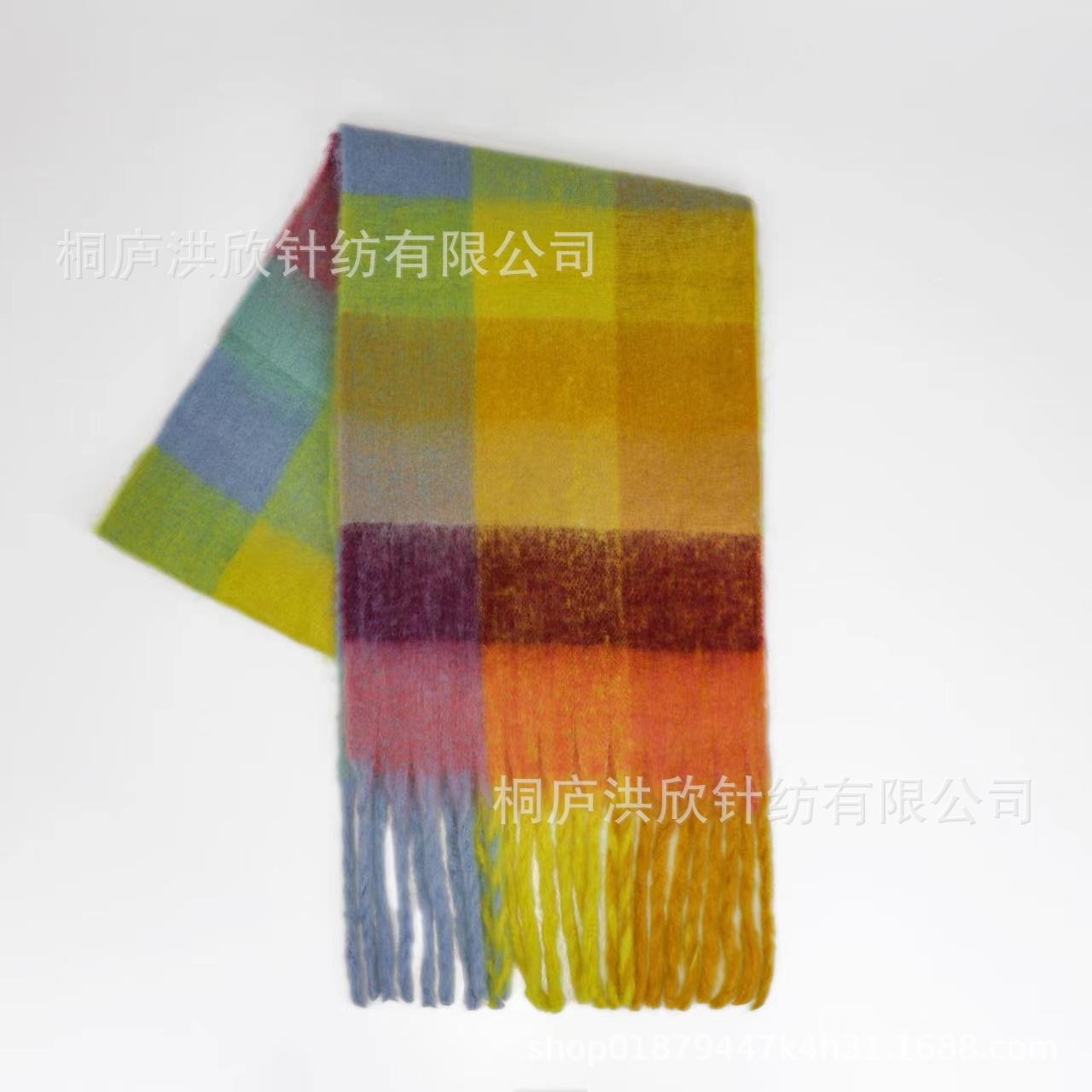 Rainbow Plaid Tassel Scarf for Autumn & Winter