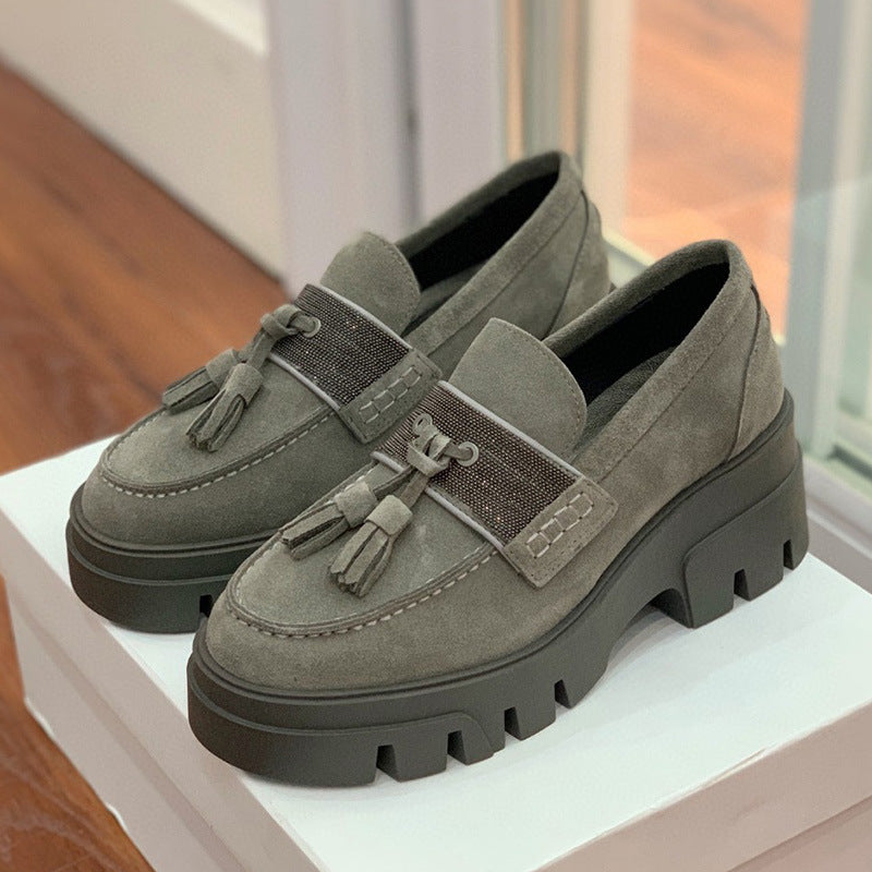 Harajuku Suede Platform Slip-On Loafers for Women
