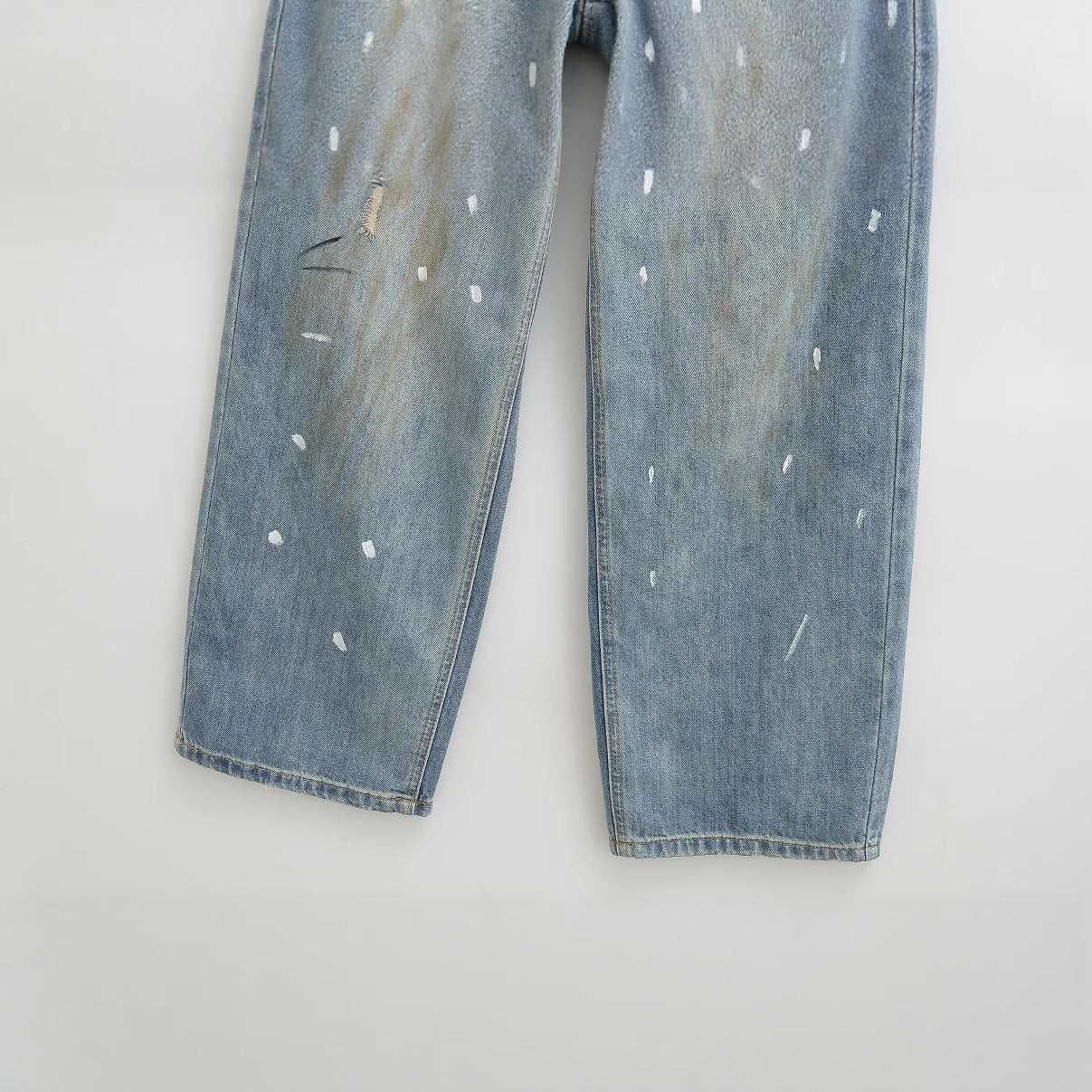 High-Waisted Distressed Wide-Leg Denim Trousers