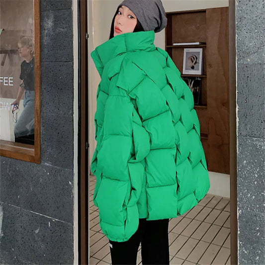 Harajuku Style Green Down Jacket for Women - Short Parka