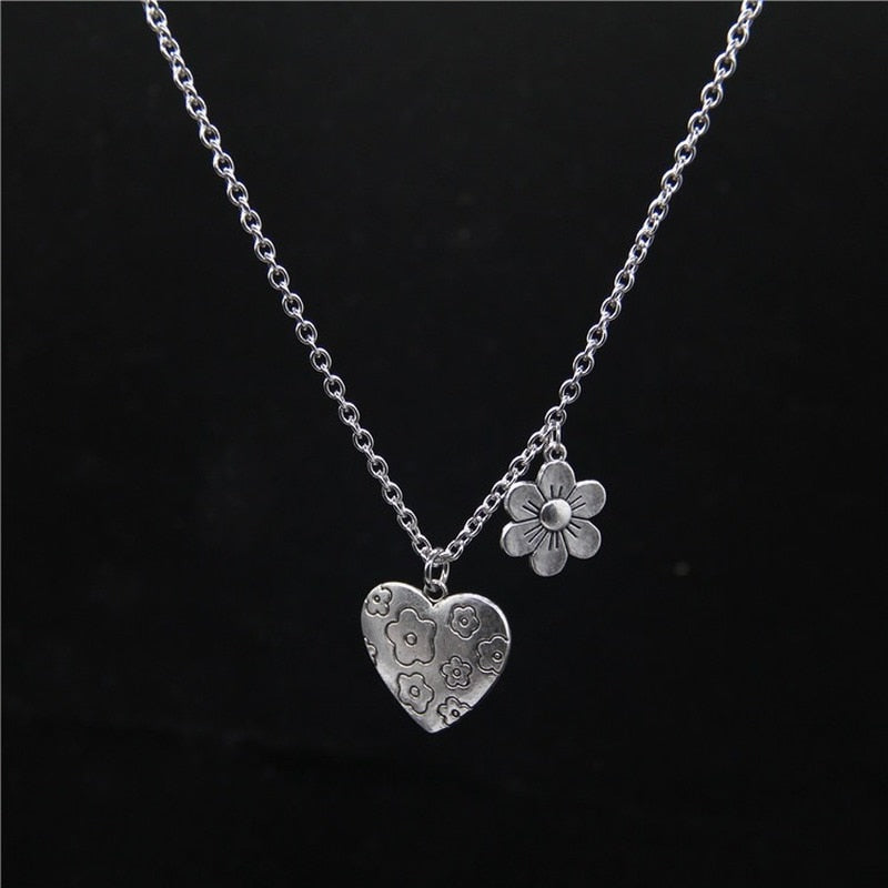 Punk Rock Flower Bear Heart Pendant Necklace for Women