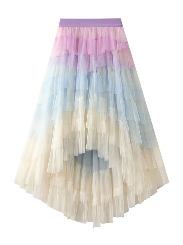 Harajuku Style Irregular Mesh Gradient Pleated Skirt