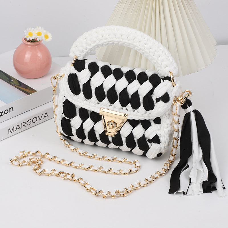 Harajuku Chic Hand-Woven Crossbody Bag with Chain