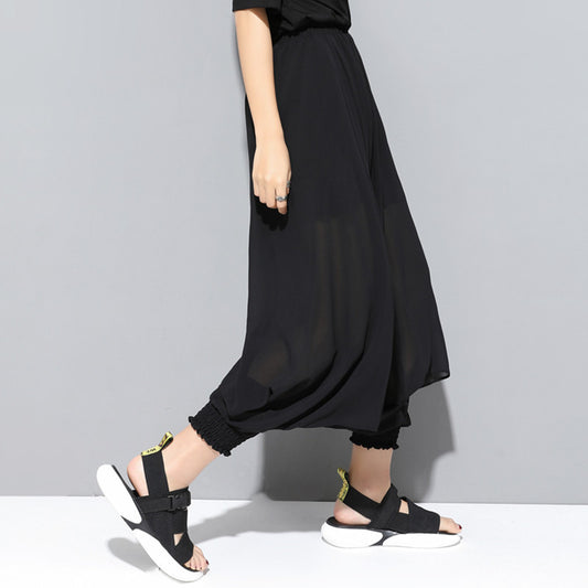 Harajuku Style Women's Black Elastic Waist Chiffon Harem Pants