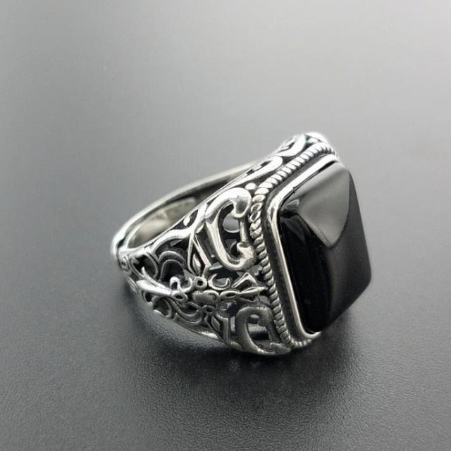 Vintage 925 Sterling Silver Men's Ring with Black Onyx
