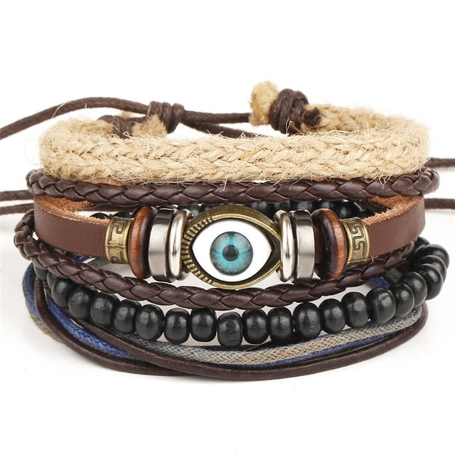 Punk Leather Lucky Spade Poker Charm Bracelet for Men
