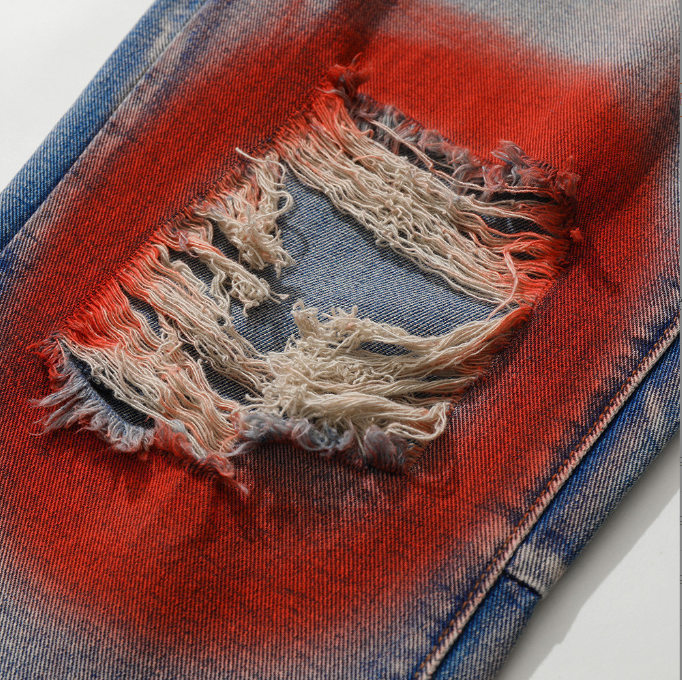 Harajuku Style Spray Painted Torn Jeans for Men