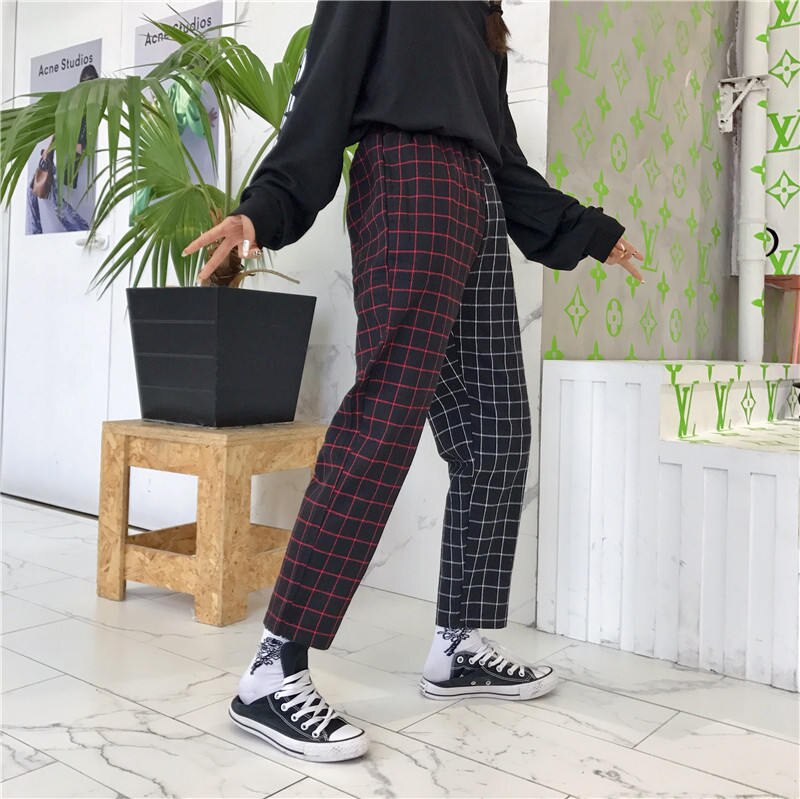 Vintage Plaid Patchwork Pants