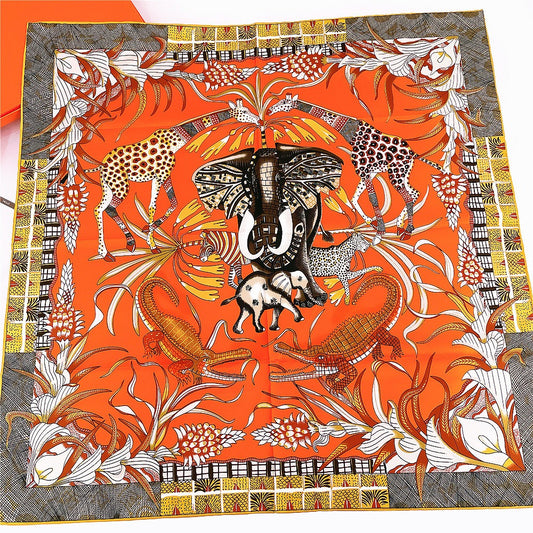 90cm Handmade Elephant Giraffe Pattern Scarf - Harajuku Style