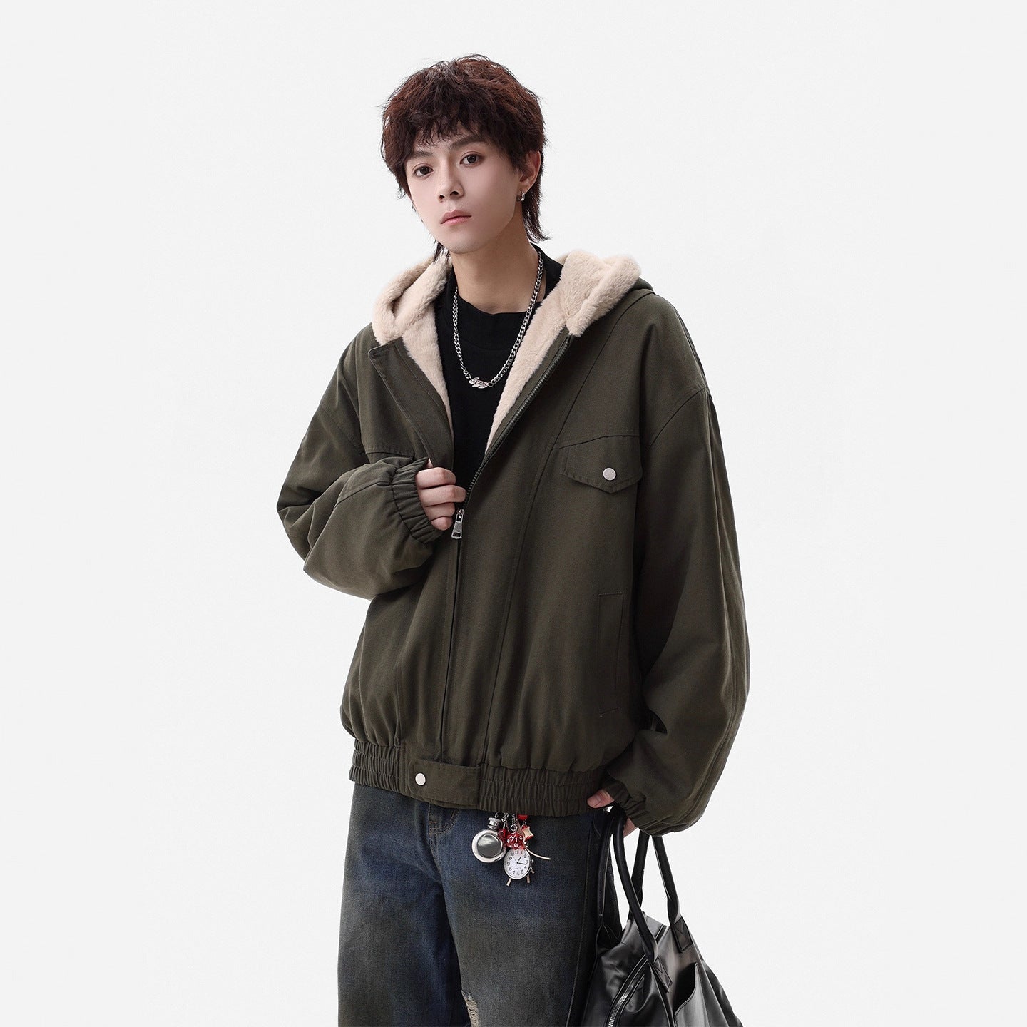 Hooded Cotton Coat for Men - Thickened Fur-Lined Jacket