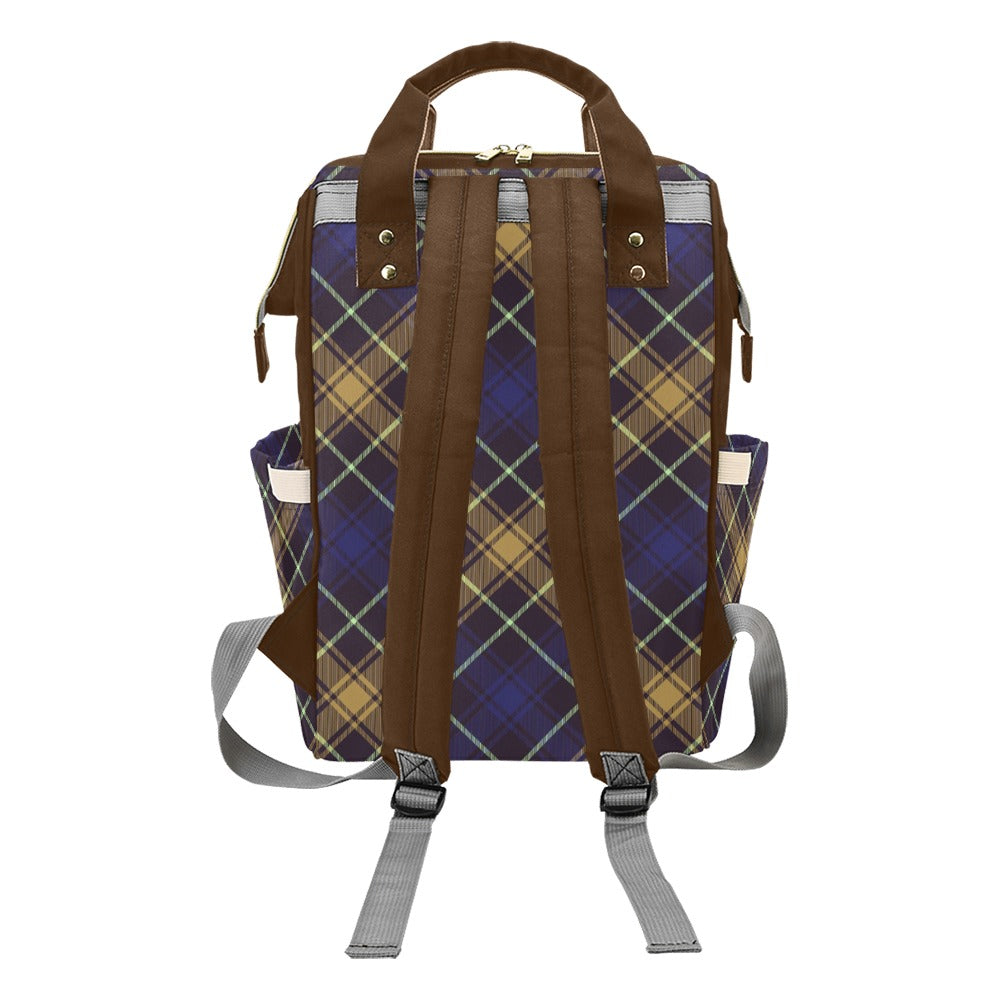 College Navy Blue Plaid Multi-Function Backpack