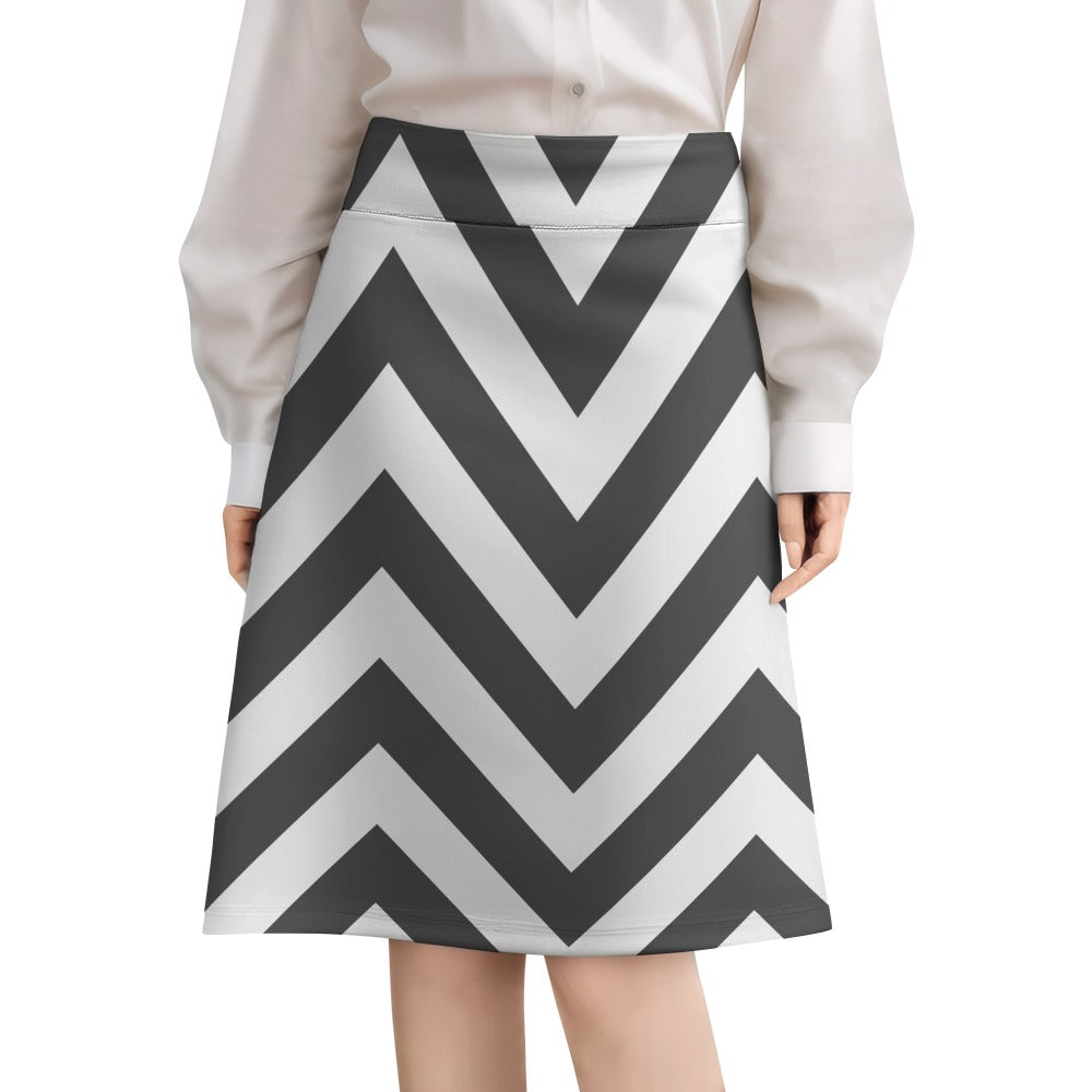Gray and White Zig Zag Zipper Skirt Women's Short Dress