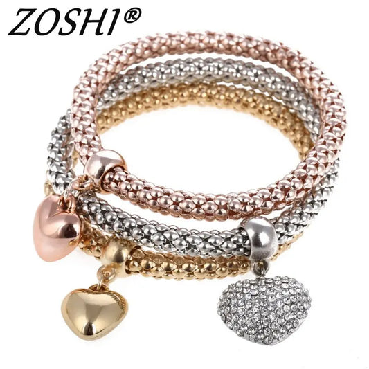 3 Pcs/Set Crystal Owl Heart Charm Bracelets