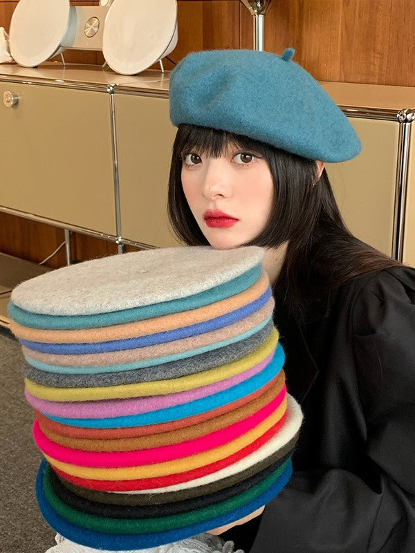 Retro Candy Colored Wool Beret - Harajuku Style