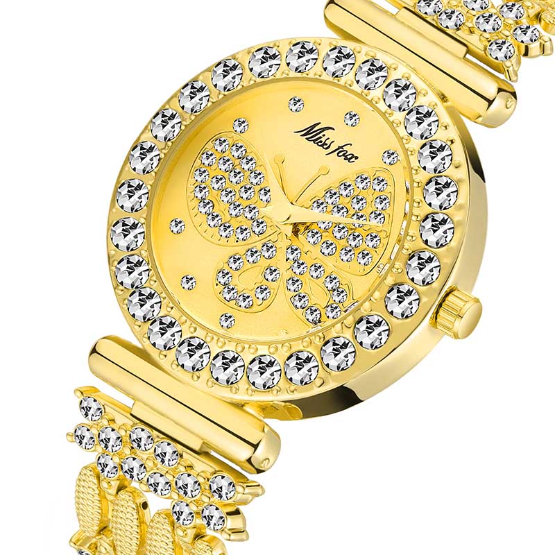 Luxury 18K Gold Butterfly Women Watch with Diamonds