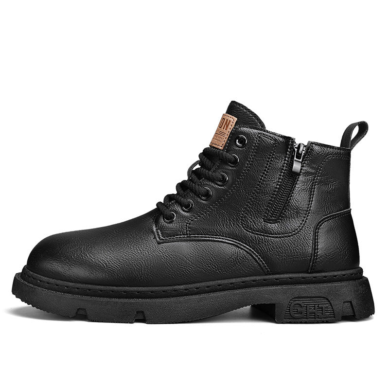 Men's Retro Harajuku Style Short Boots with Side Zipper