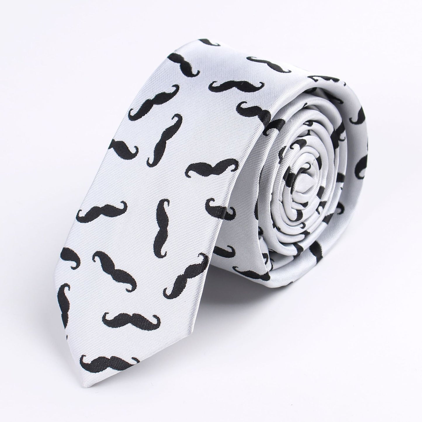 6cm Narrow Tie Unisex Jacquard Polyester Black And White Cartoon Beard Funny Tie