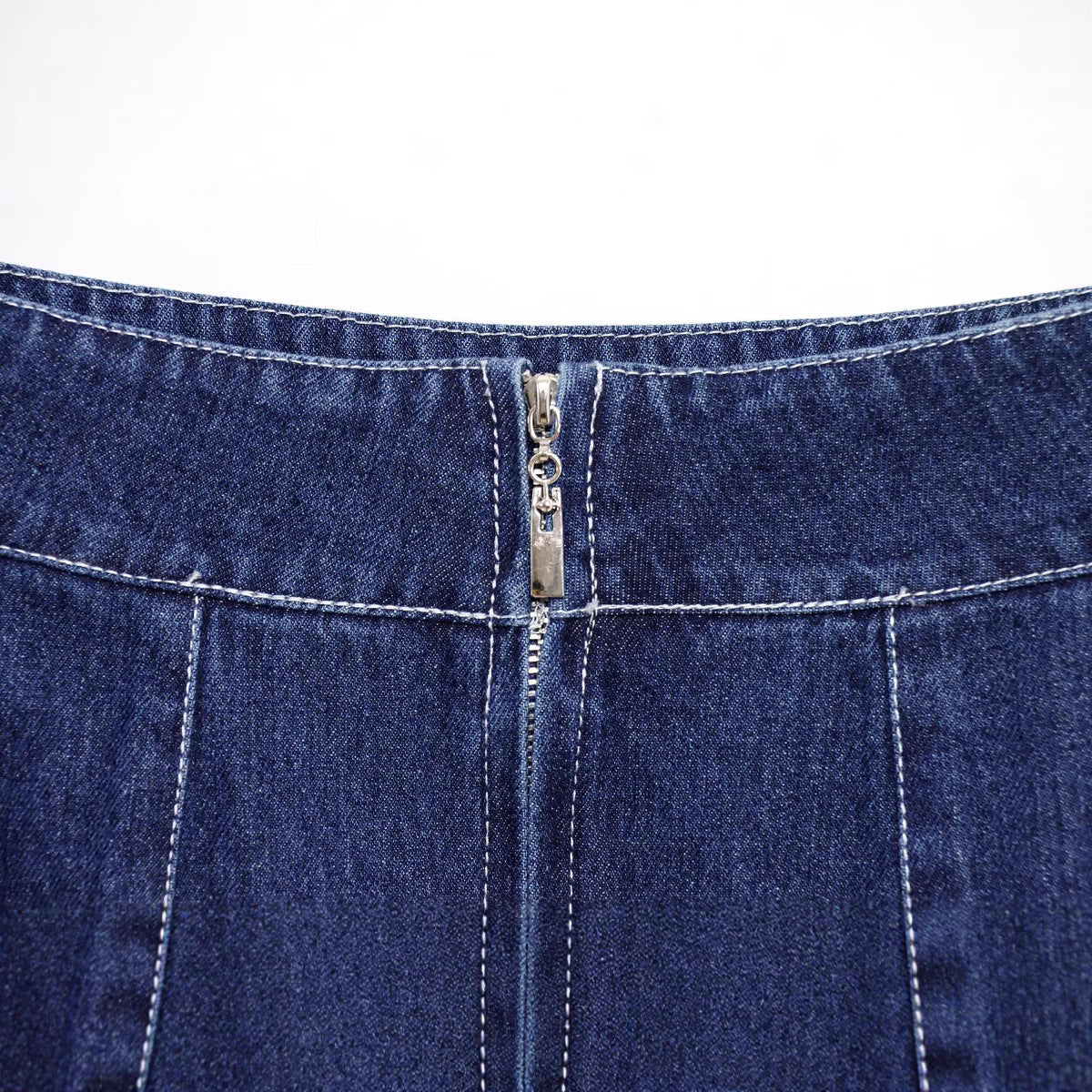Harajuku Style Bright Thread Zipper Denim Skirt