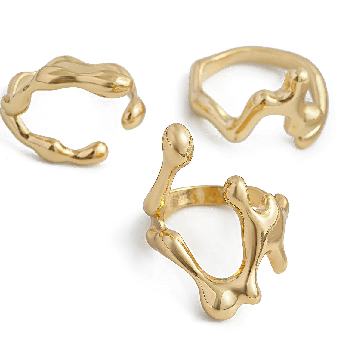 Playful Irregular Lava Open Smooth Ring Set