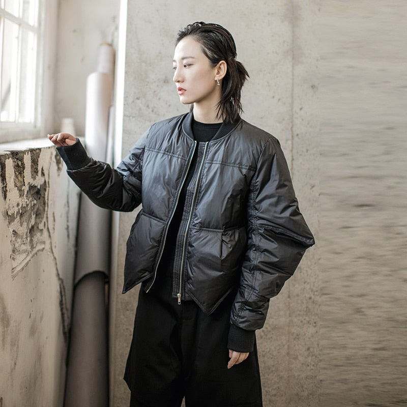 Asymmetrical Black Short Down Jacket - Harajuku Style