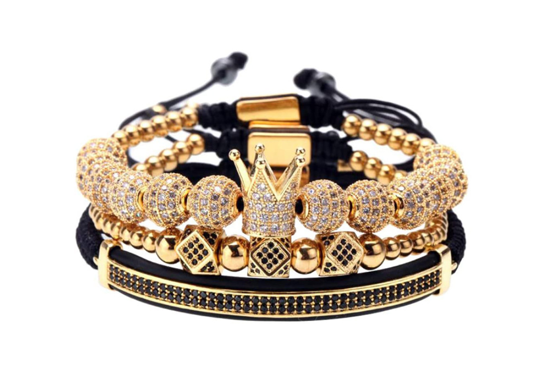 Hollow 8mm Diamond Ball Crown Bracelet