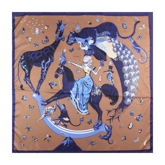 Handmade Silk Curled Scarf - Circus Animal Print 90cm