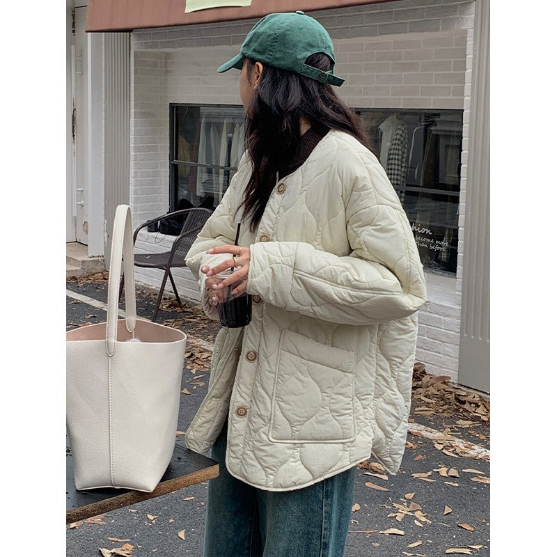 Cotton Women's Quilted Loose Single Breasted Baseball Coat