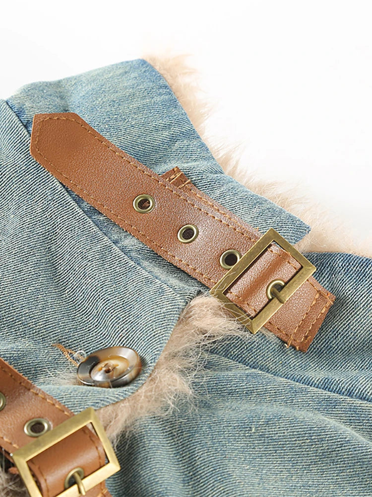 Women's Thicken Denim Coat with Plush Lining