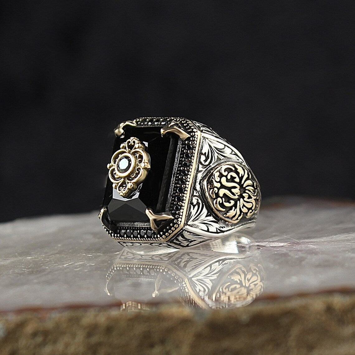 Vintage Tribal Texture Aquamarine Zircon Ring