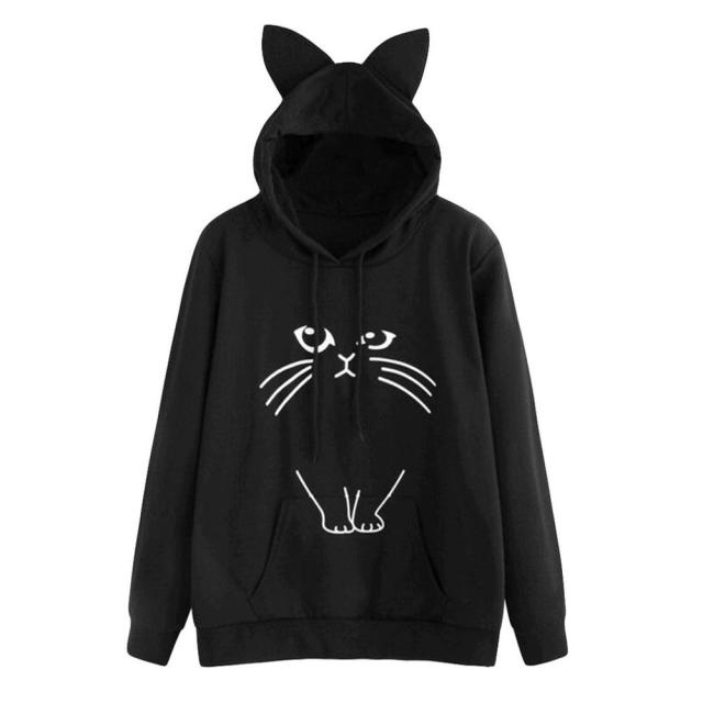 Playful Cat Ear Hoodie for Women - Harajuku Style Sweatshirt