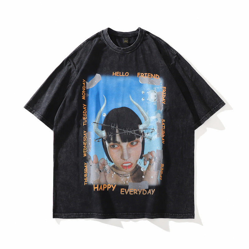 Vintage Distressed Cotton Harajuku Style T-Shirt for Men