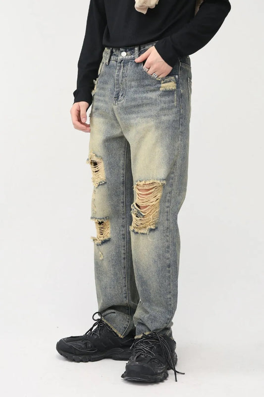 Distressed Mid Rise Jeans with Pockets - Harajuku Style