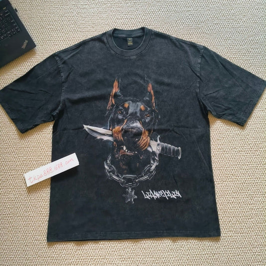 Vintage Dachshund Print Cotton Tee - Harajuku Style