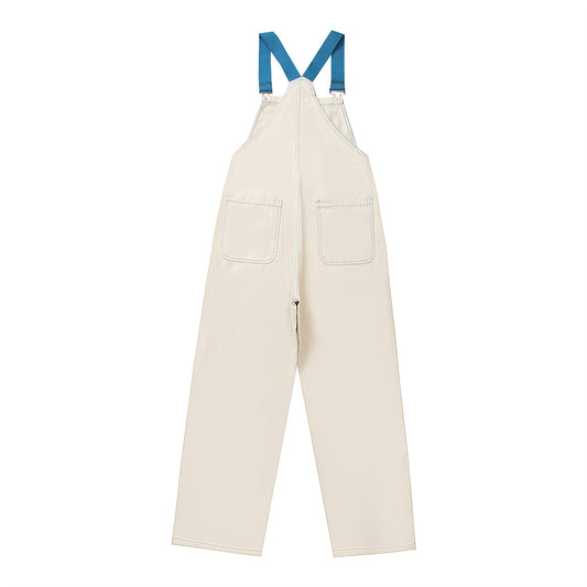 Retro Multi-Pocket Cartoon Suspender Pants