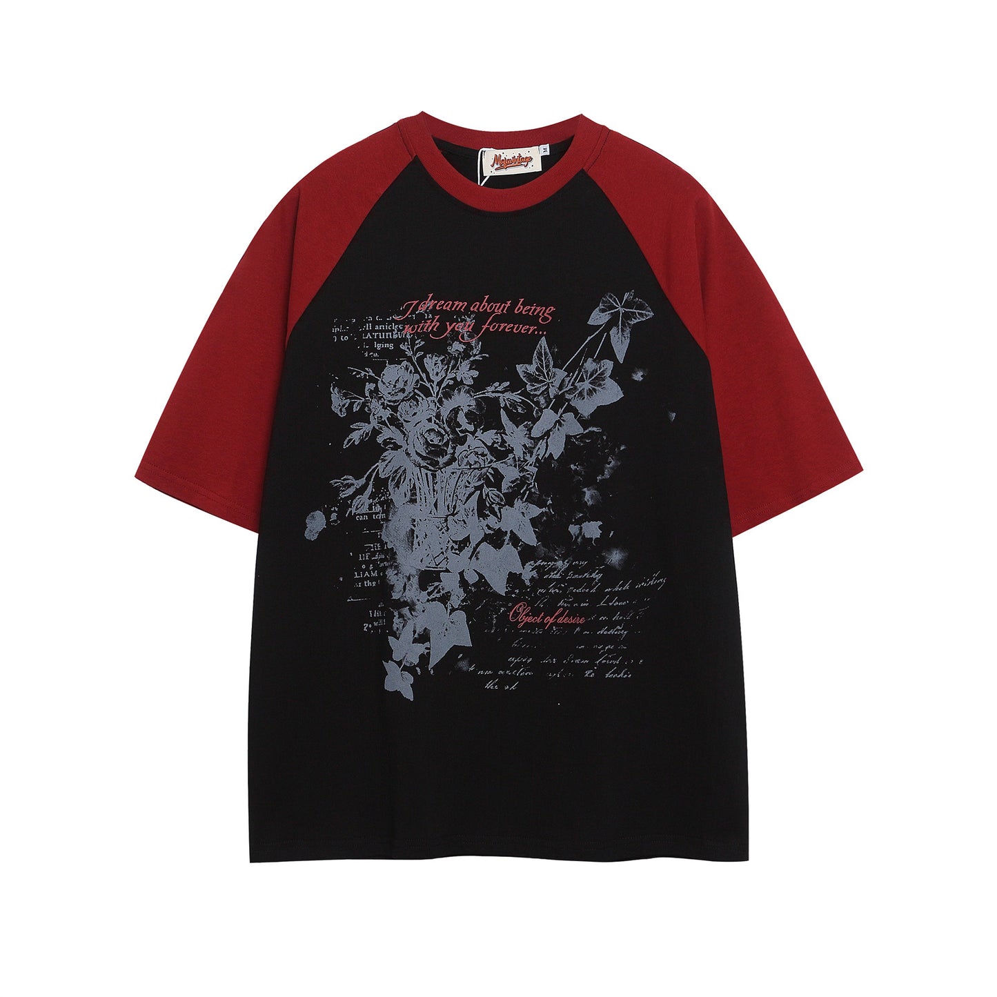 Colorblock Floral Letter Print T-Shirt