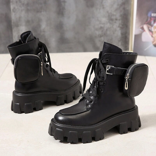 Harajuku Style Pocket Motorcycle Boots for Women